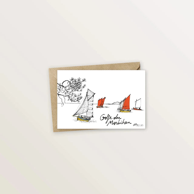 5 cartes postales : croisière dans le Morbihan - Table à cartes