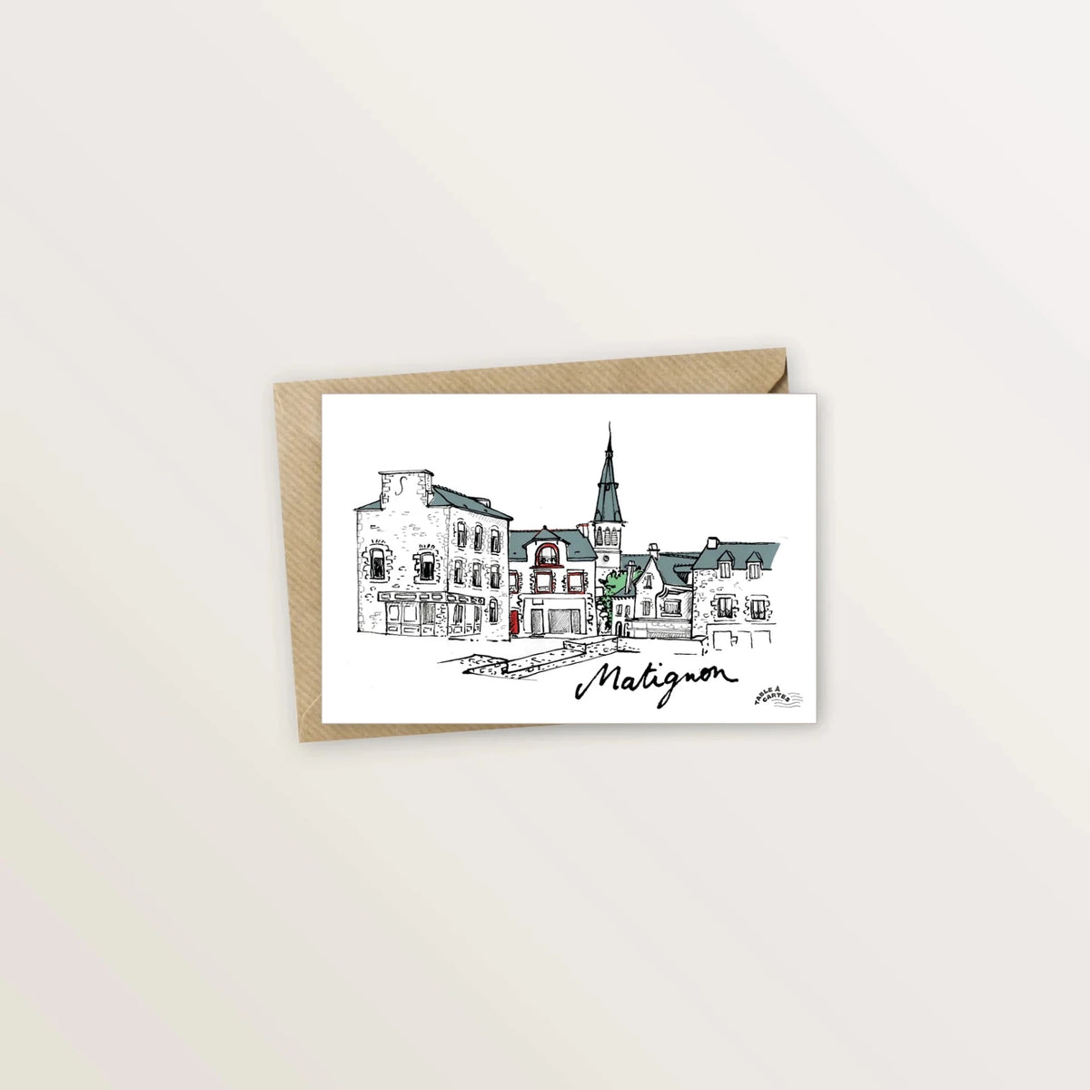 Carte postale Matignon : le bourg breton, son église et ses maisons de pierre
