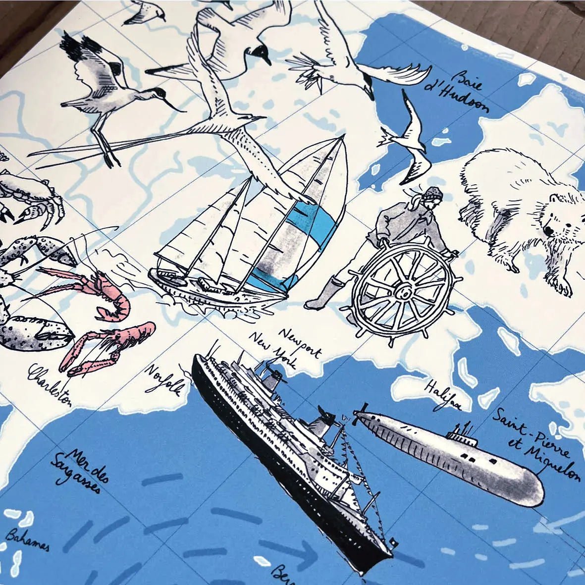 Atlantique Nord - Affiche 60 x 40 cm - Table à cartes