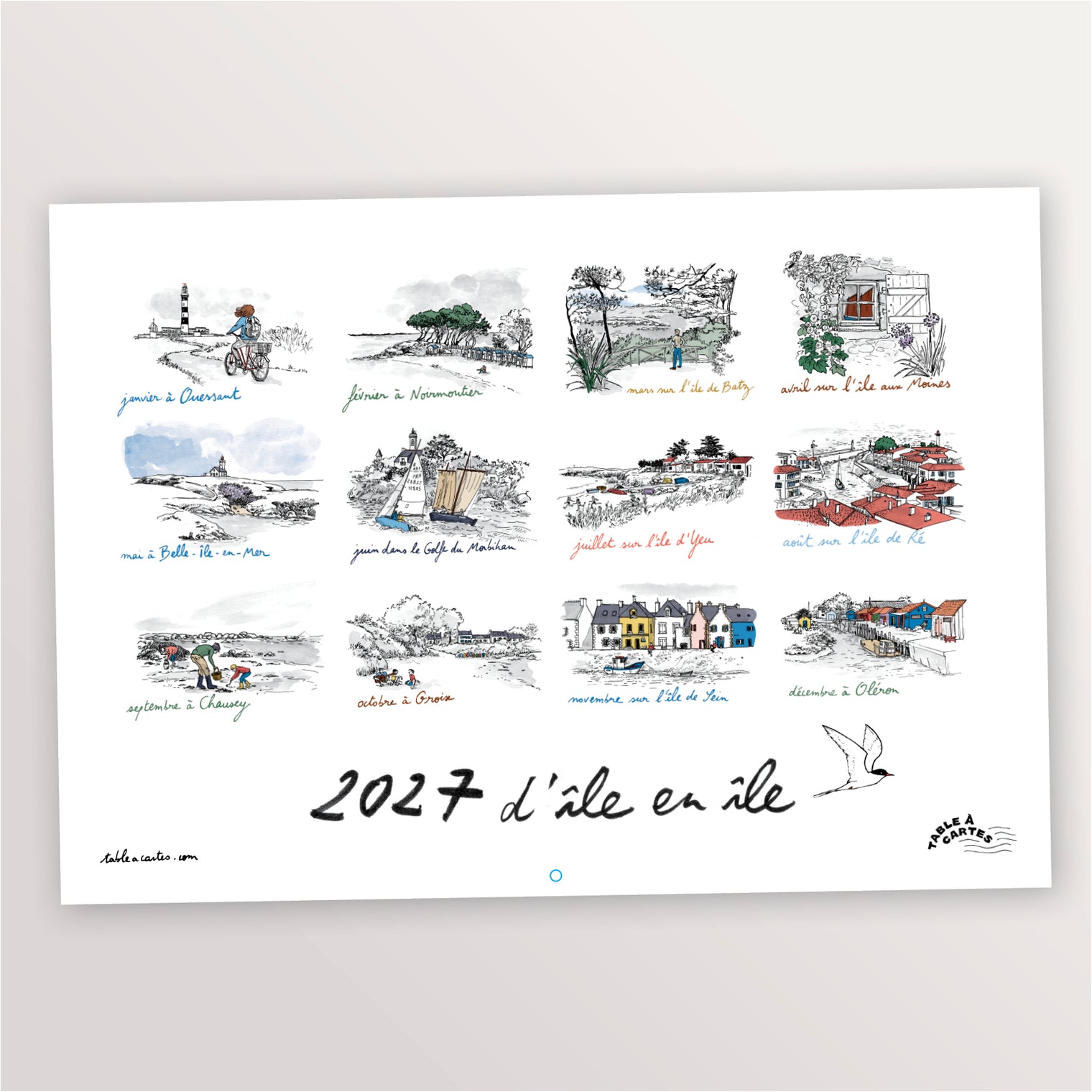 Calendrier mural 2027 illustré – D'île en île - A3