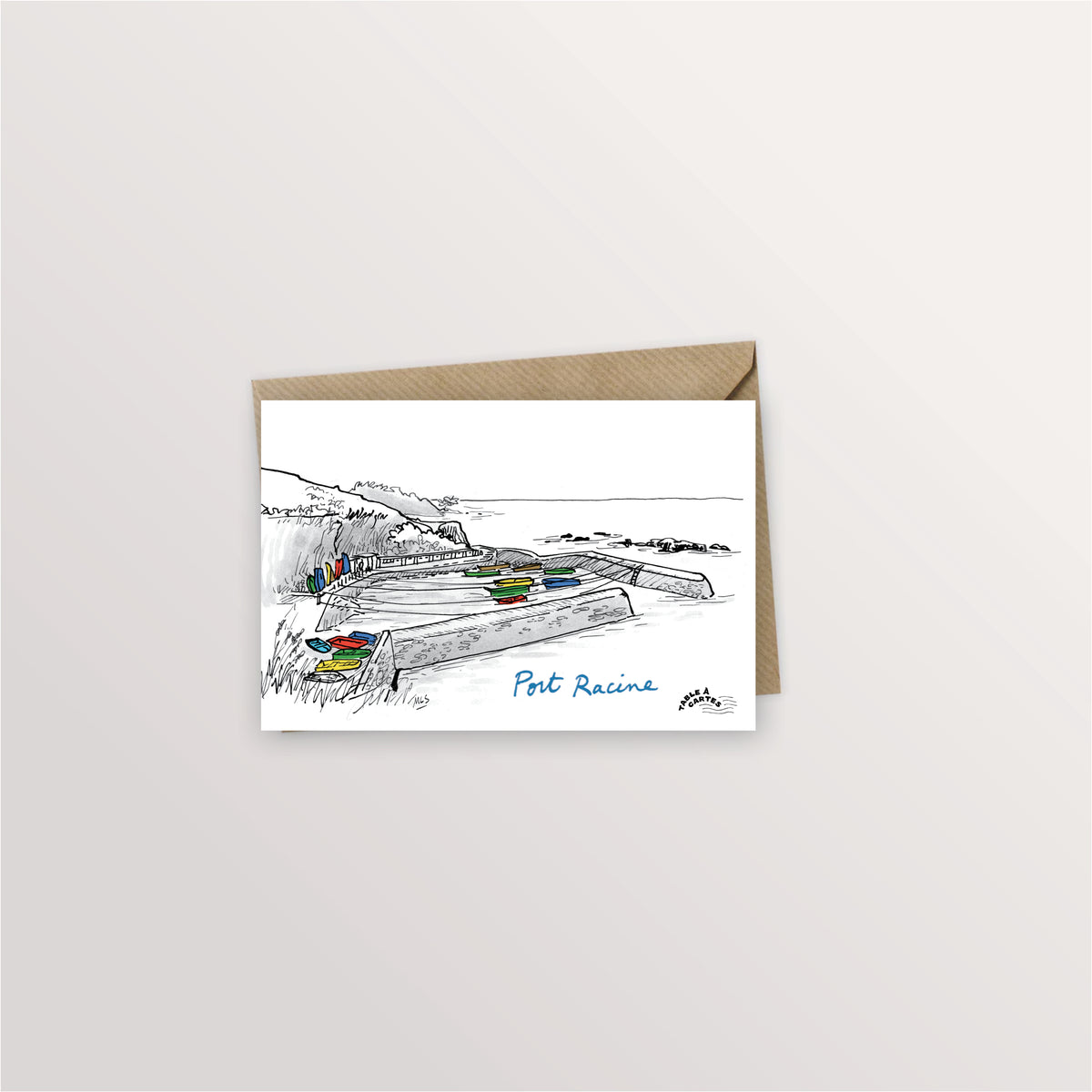 Carte postale La Hague - Port Racine, Table à cartes