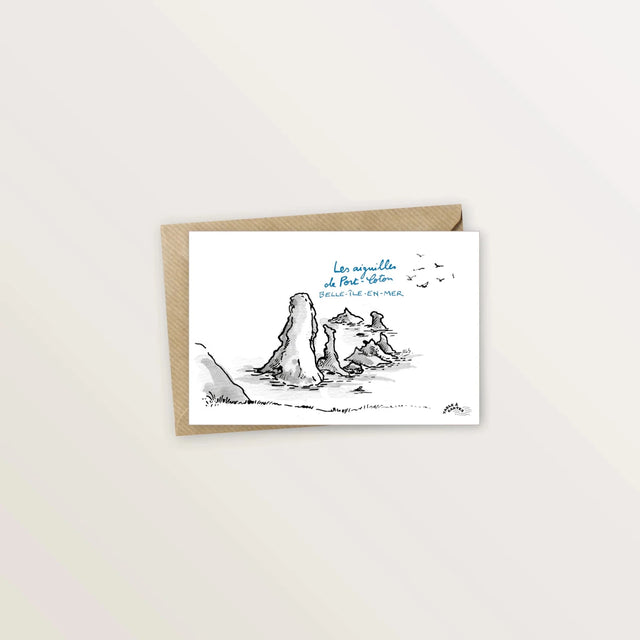 Carte postale de Belle Ile - Les aiguilles de Port Coton - Table à cartes