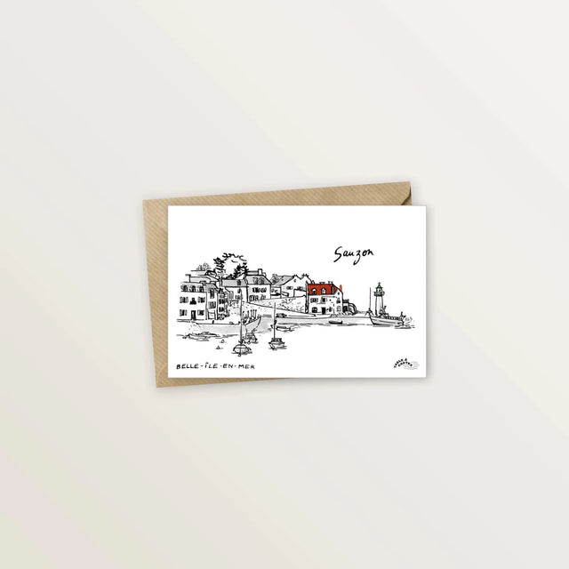Carte postale de Belle-Ile - Vue sur le port de Sauzon - Table à cartes