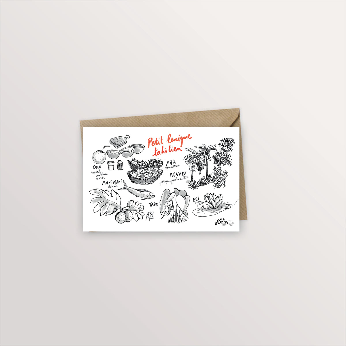 Carte postale lexique tahitien - Délices, Table à cartes