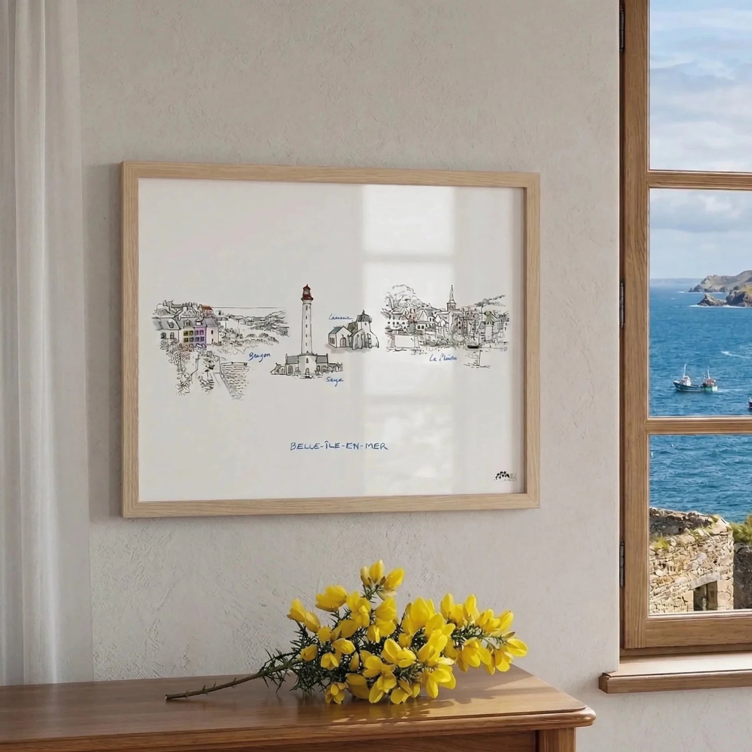 Les 4 communes de Belle Ile - Affiche 40 x 30 cm - Table à cartes