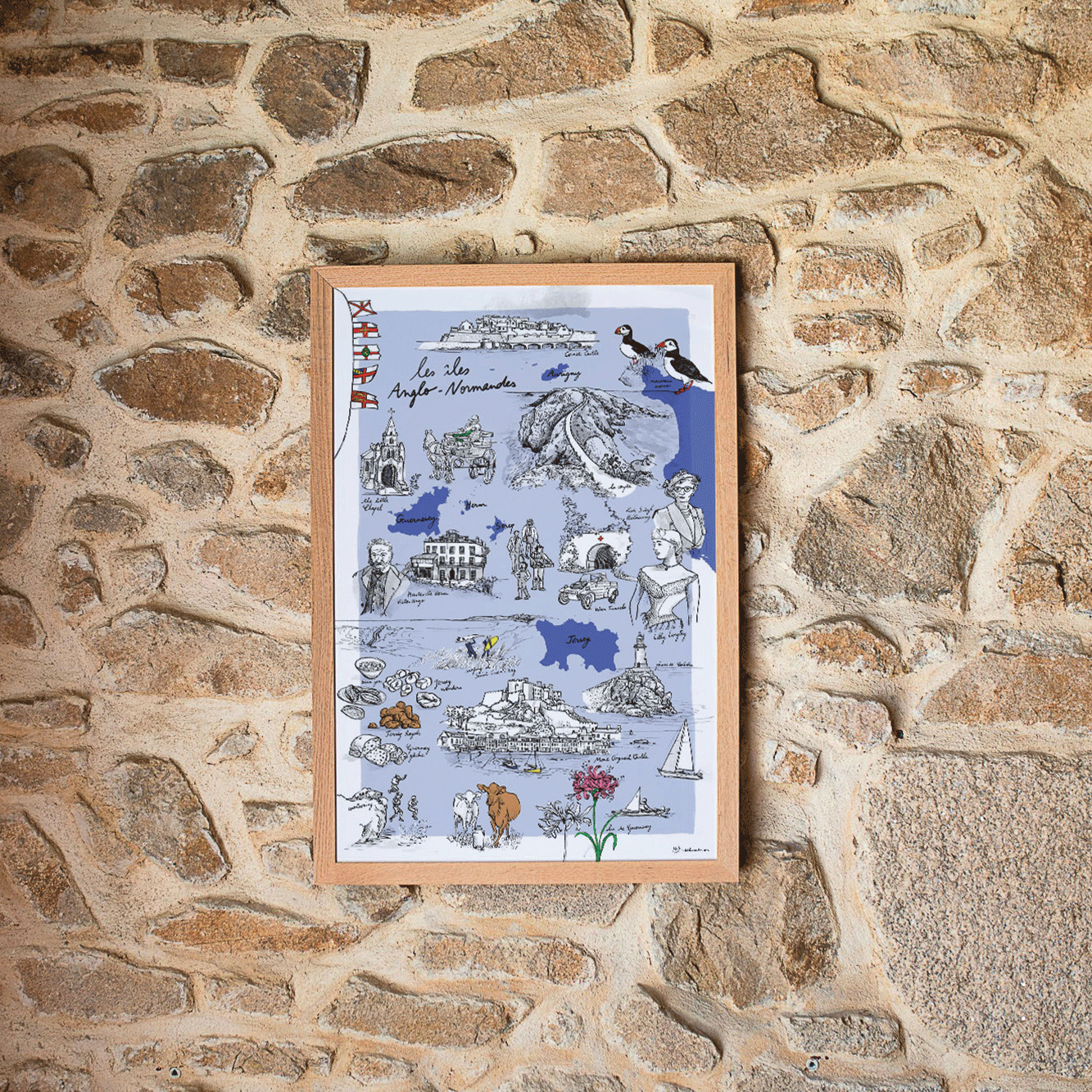 Les îles Anglo-Normandes - Affiche 40 x 60 cm - Table à cartes