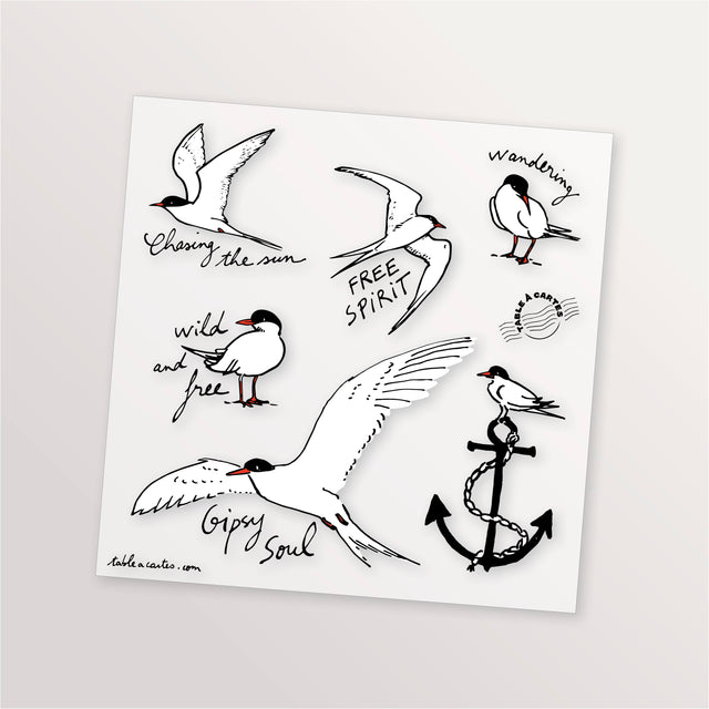 Planche de 6 tatouages éphémères - Sternes vagabondes