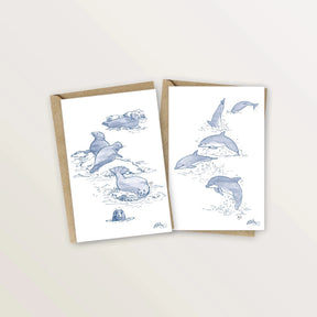 2 cartes postales dauphins et phoques - Table à cartes