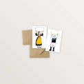 Lot de 2 mini-cartes breton-bretonne : Bretonne et Breton en costume tenant une pancarte vierge