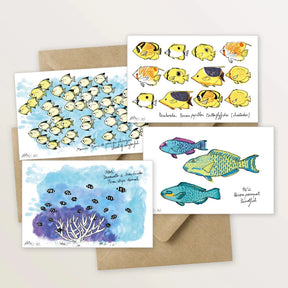 4 cartes postales animées : collection des poissons du lagon - Table à cartes