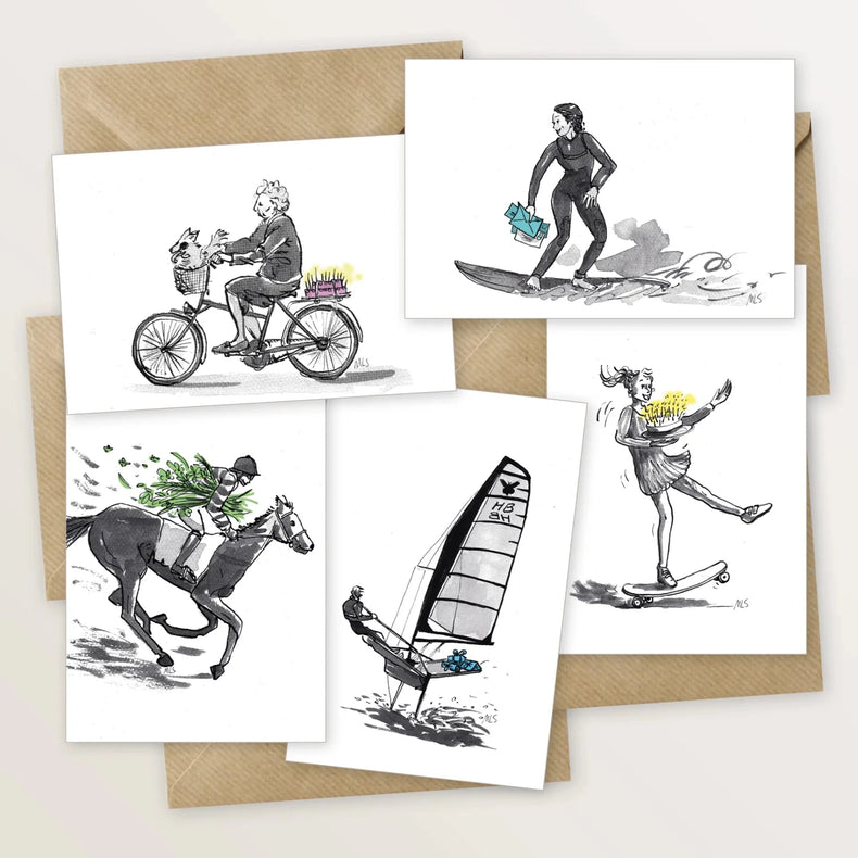 Lot de 5 cartes d'anniversaire illustrées - Livraison spéciale