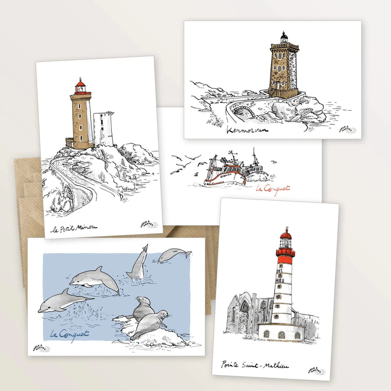 5 cartes postales : à la pointe Finistère - Table à cartes