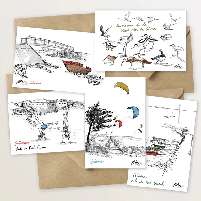 5 cartes postales de la presqu'île de Gâvres - Table à cartes