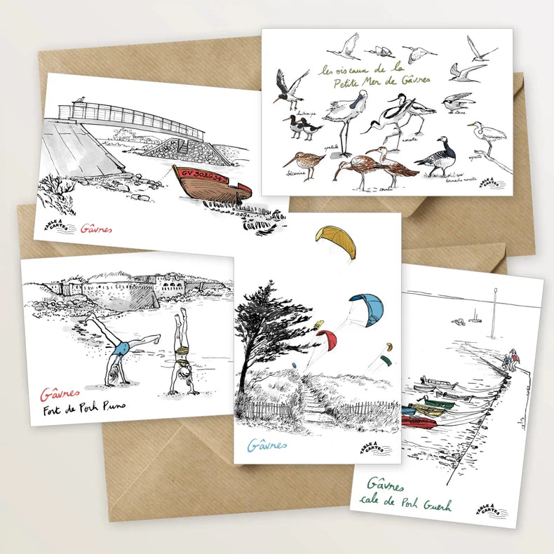 5 cartes postales de la presqu'île de Gâvres - Table à cartes
