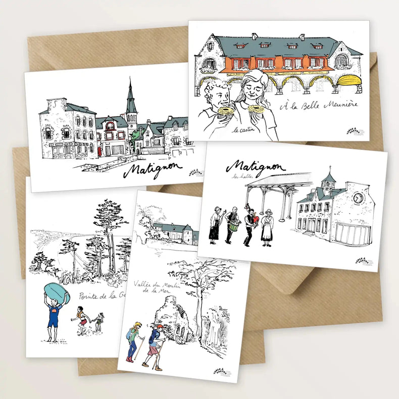 5 cartes postales de Matignon et ses environs - Table à cartes