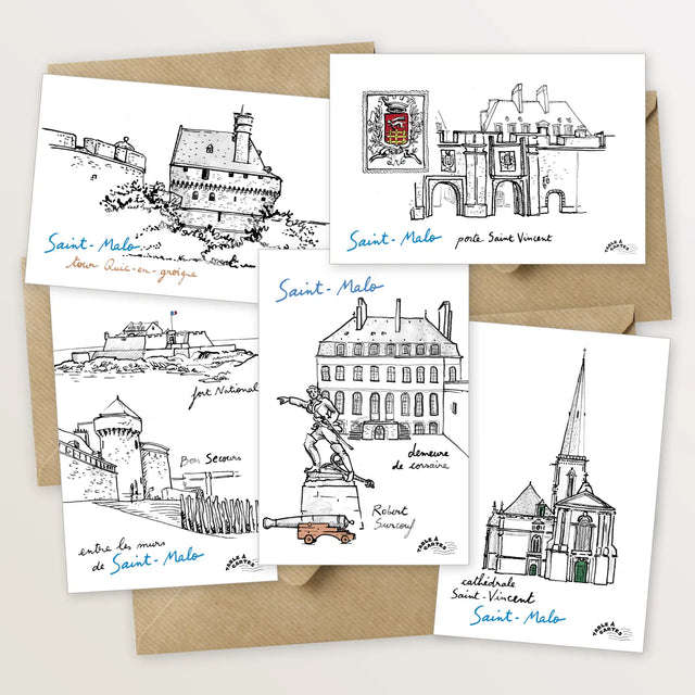 5 cartes postales : le tour de Saint-Malo intramuros