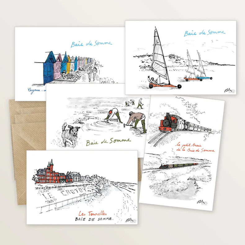 5 cartes postales : la Baie de Somme - Table à cartes