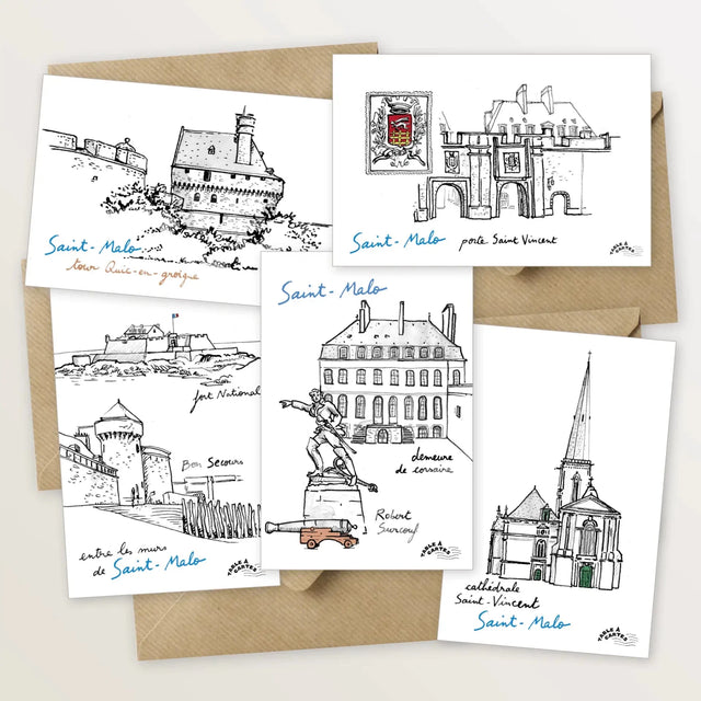 5 cartes postales : le tour de Saint-Malo intramuros - Table à cartes