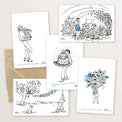 5 cartes postales : Les mots bleus - Table à cartes