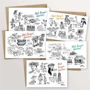 5 cartes postales en langue tahitienne, Table à cartes