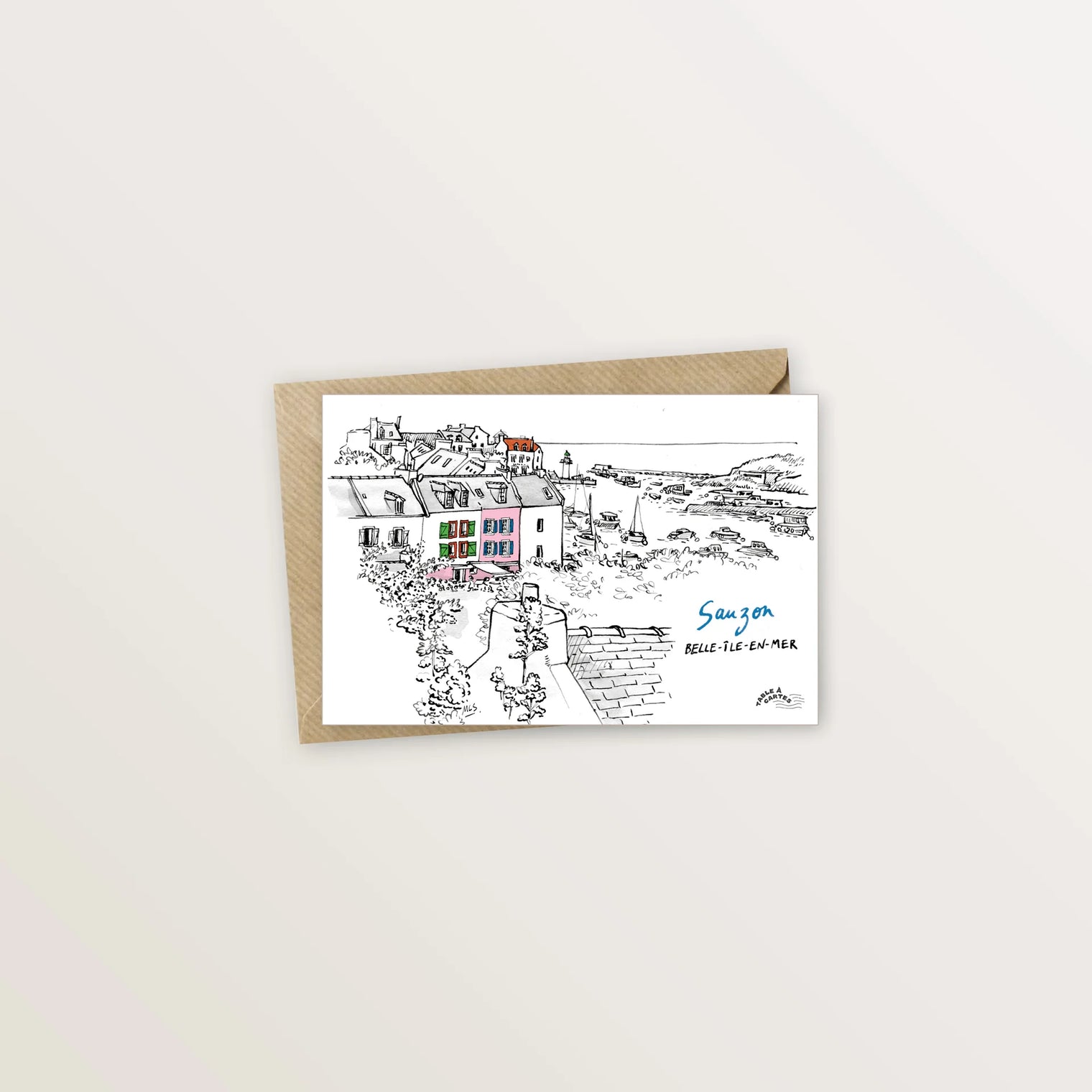 Carte postale de Belle-Ile - maisons colorées de Sauzon