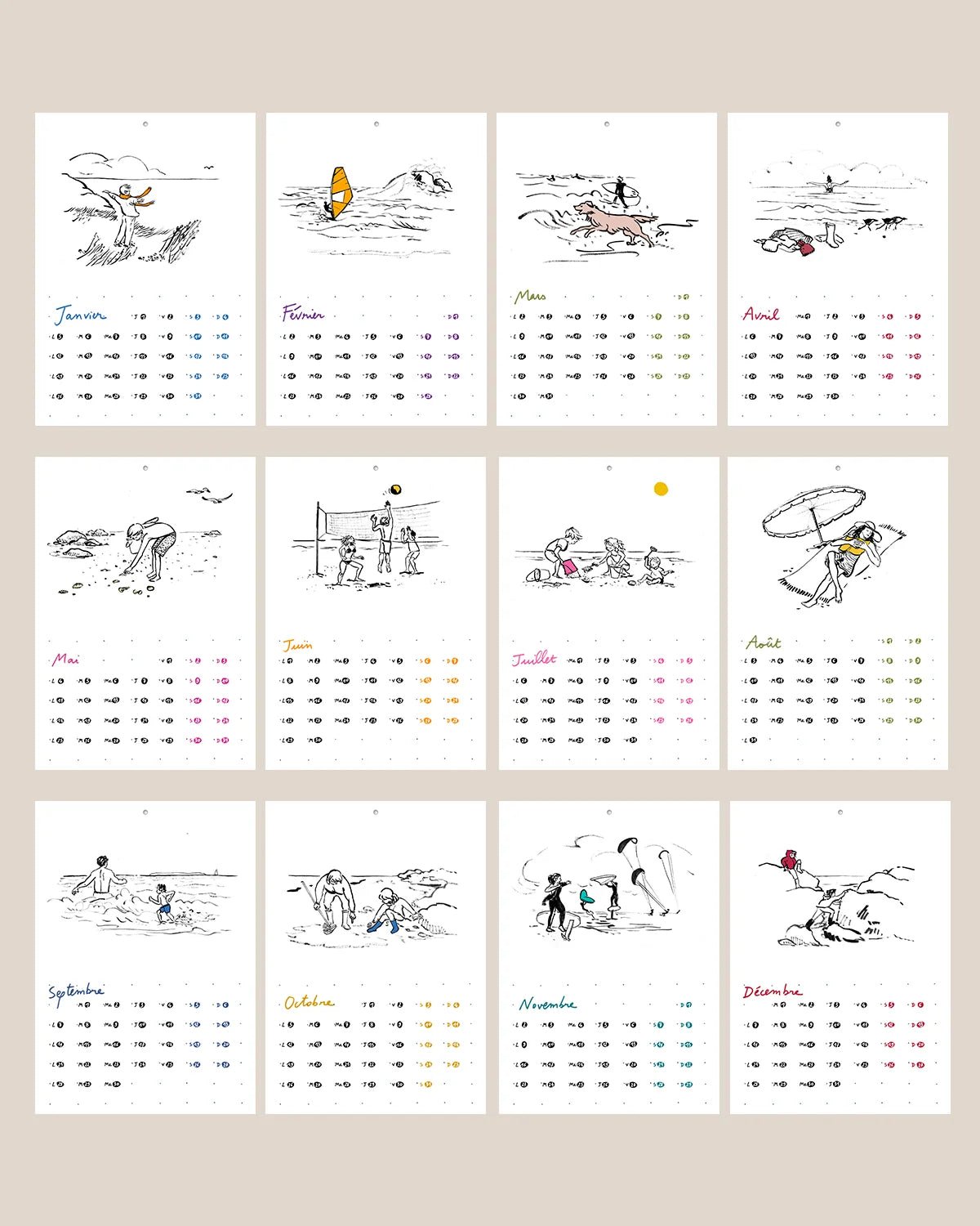 Calendrier 2026 - A la plage - Table à cartes
