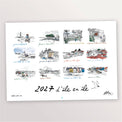 Calendrier mural 2027 « D'île en île » format A3 : les douze mois illustrés d'îles dessinées à l'encre