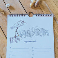 Calendrier perpétuel « Oiseaux de bord de mer », page de novembre : aigrette dans les roseaux