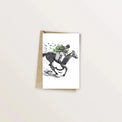 Carte d'anniversaire illustrée - Cavalier livrant un gâteau à cheval
