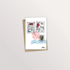 Carte de vœux « Timbres du nouvel an » : timbres illustrés et tampon postal de bonne année