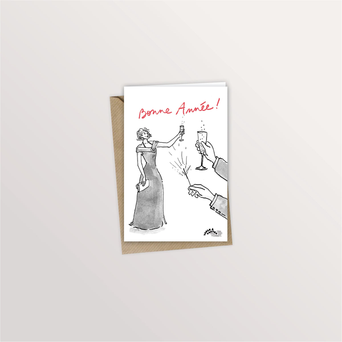 Carte de vœux « Champagne » : couple élégant levant sa coupe, « Bonne année ! »