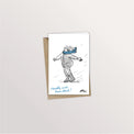 Carte de vœux « Fresh start » : promeneur en écharpe bleue bravant le vent, « Nouvelle année, fresh start ! »