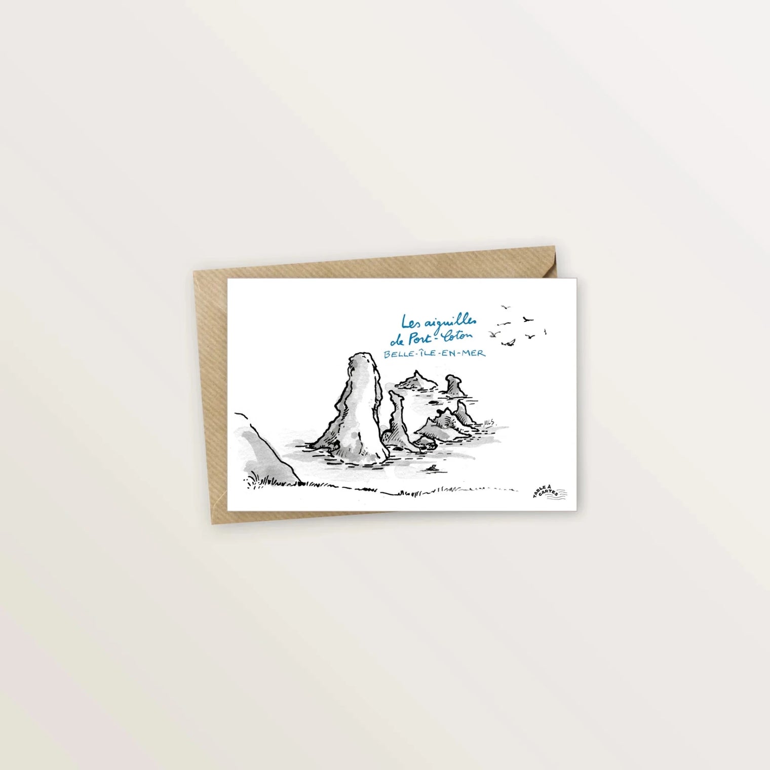 Carte postale de Belle Ile - Les aiguilles de Port Coton - Table à cartes