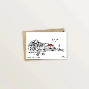 Carte postale de Belle-Ile - Vue sur le port de Sauzon - Table à cartes