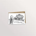 Carte postale Guernesey : Victor Hugo devant Hauteville House, dessin à l'encre avec enveloppe kraft