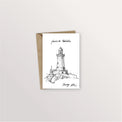 Carte postale Jersey : le phare de Corbière sur son rocher, dessin vertical à l'encre