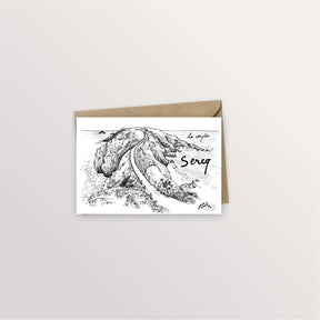 Carte postale Sercq : l'isthme de la Coupée entre Grande et Petite Sercq, dessin à l'encre