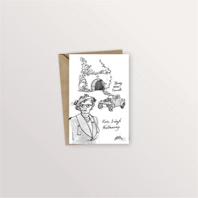 Carte postale Anglo-Normandes : portrait de Lady Sibyl Hathaway, Jersey War Tunnels et voiture ancienne