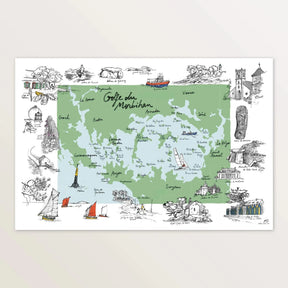 Golfe du Morbihan - Affiche 60 x 40 cm - Table à cartes
