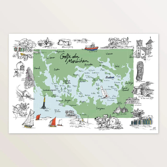 Golfe du Morbihan - Affiche 60 x 40 cm - Table à cartes