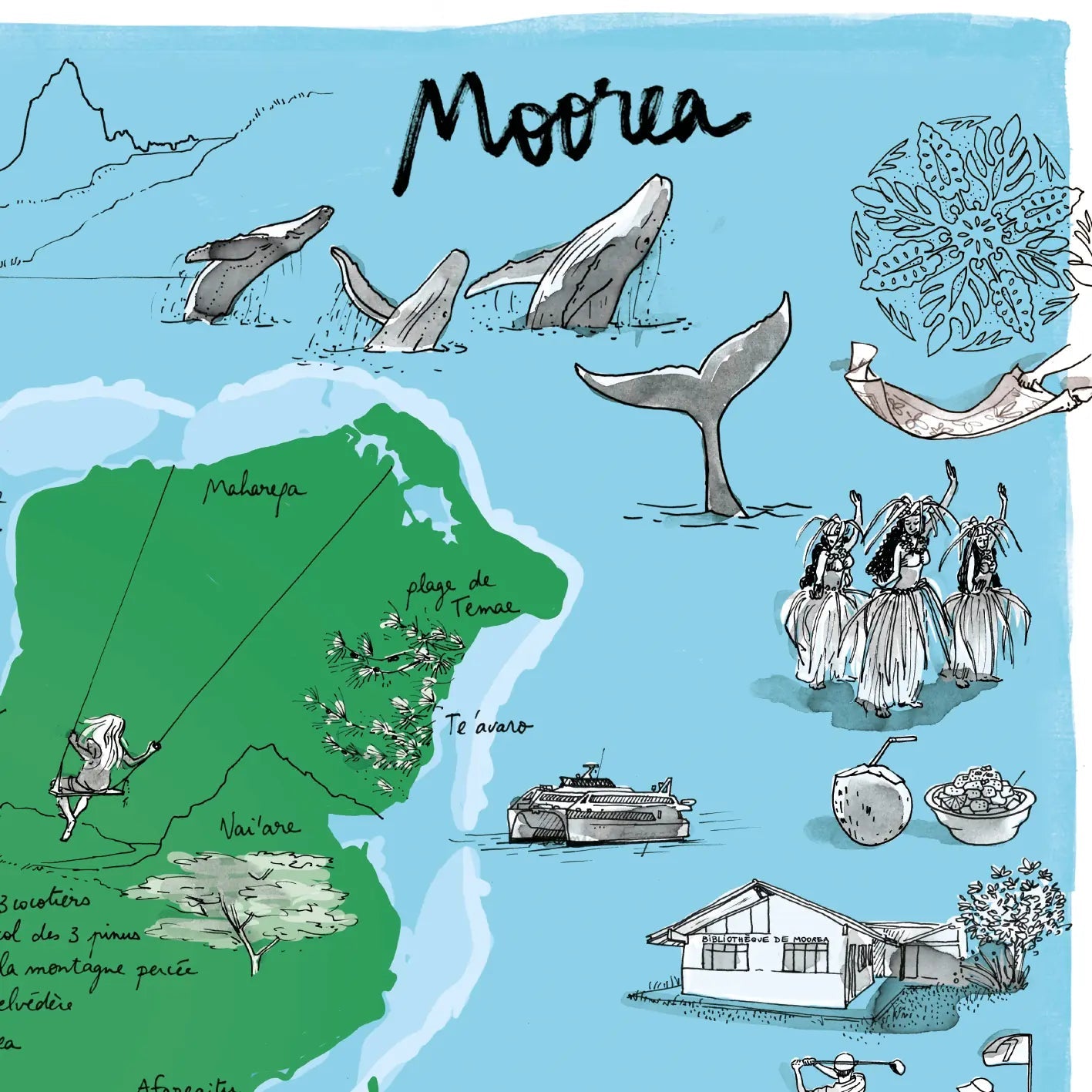 Ile de Moorea Affiche - 60 x 40 cm - Table à cartes