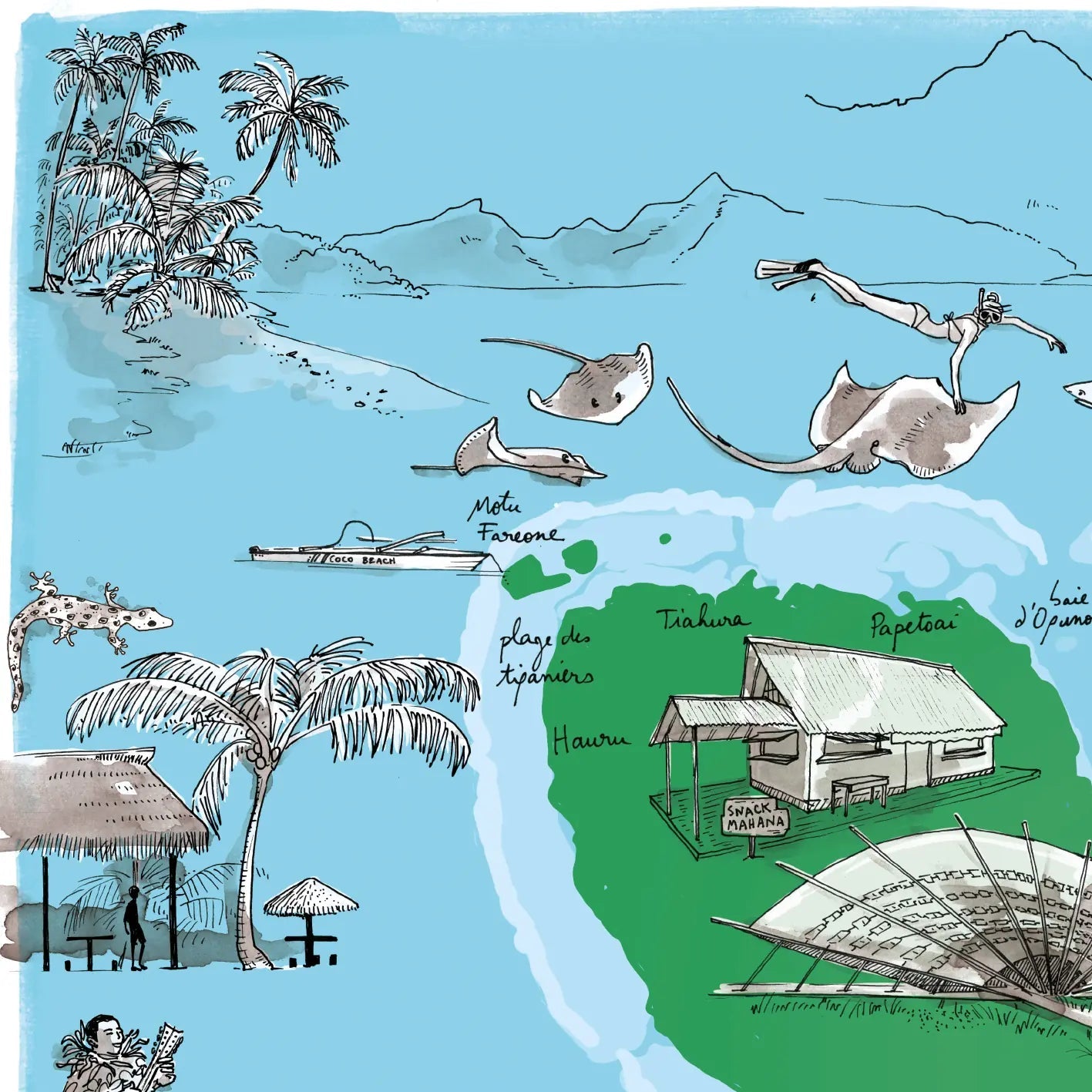 Ile de Moorea Affiche - 60 x 40 cm - Table à cartes