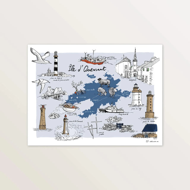 Ile de Ouessant - Affiche 40 x 30 cm - Table à cartes