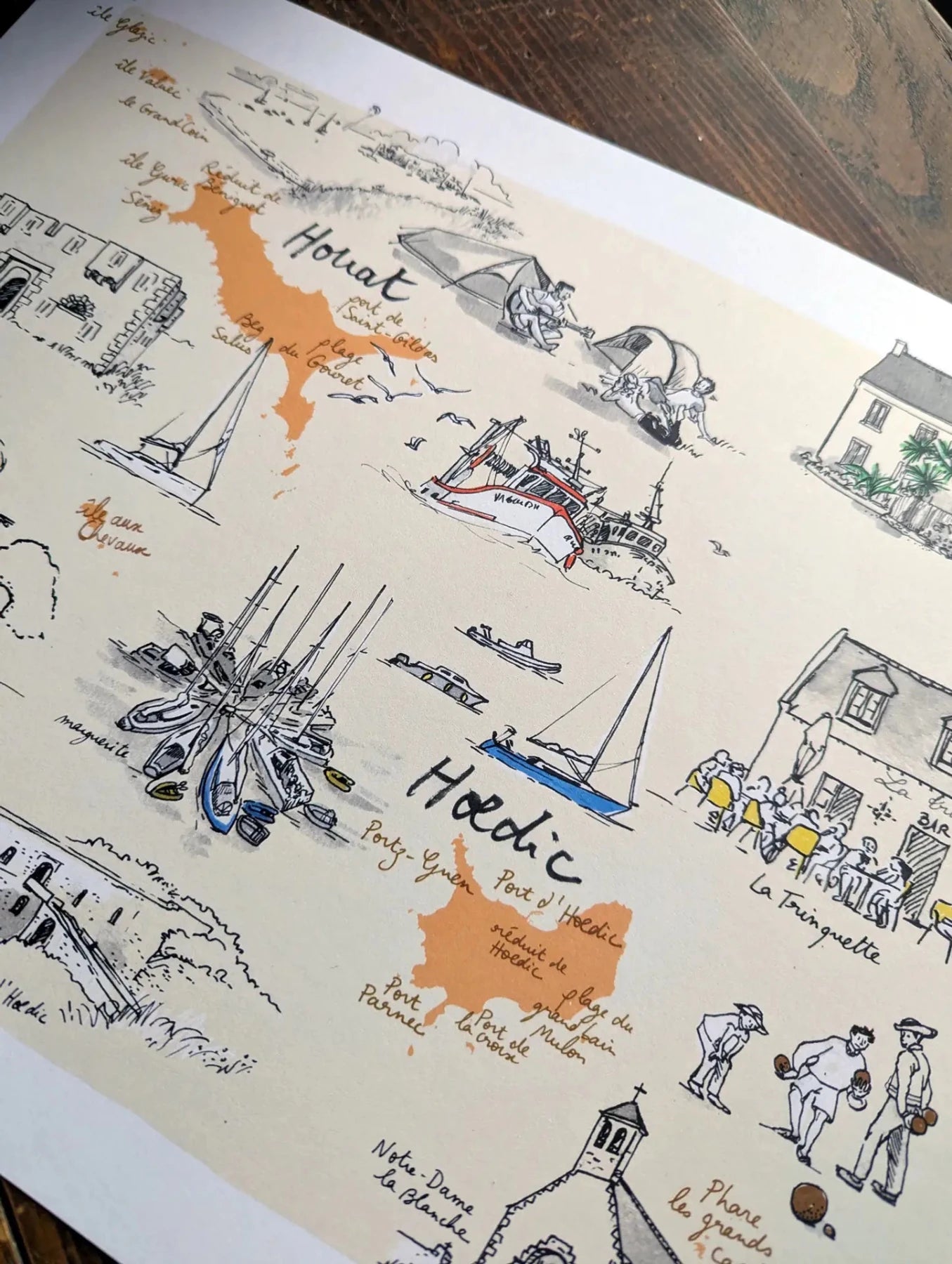 Iles de Houat et Hoedic - Affiche 40 x 30 cm - Table à cartes