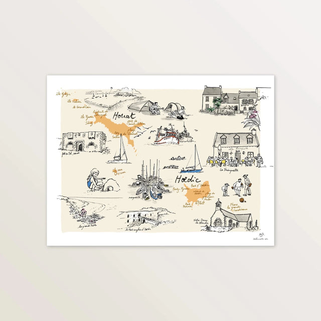 Iles de Houat et Hoedic - Affiche 40 x 30 cm - Table à cartes