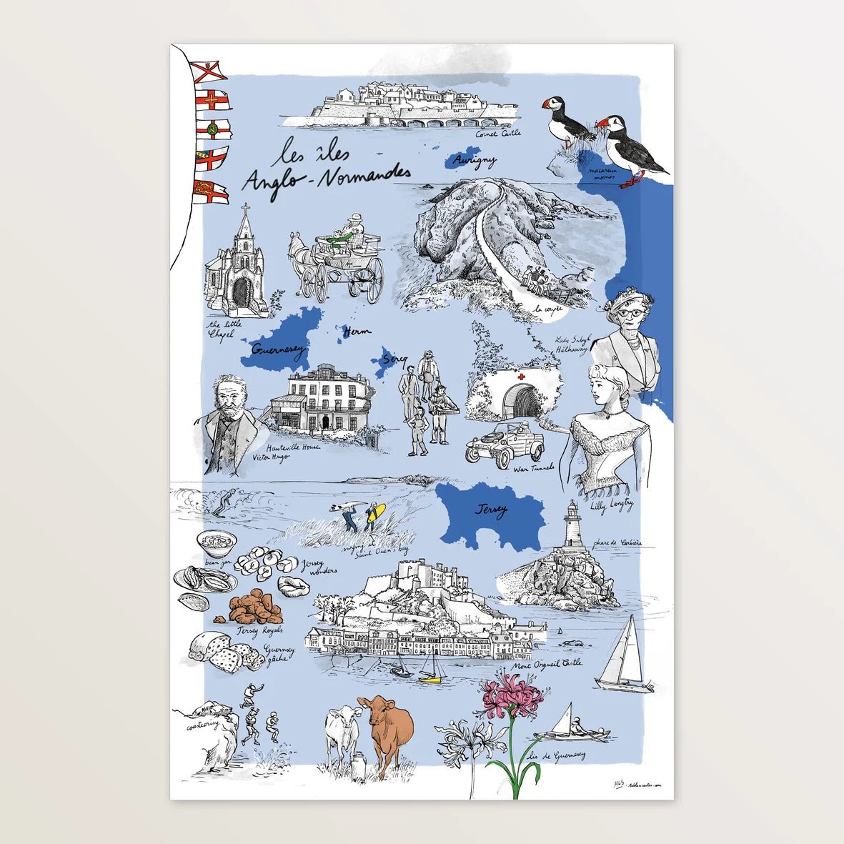 Les îles Anglo-Normandes - Affiche 40 x 60 cm - Table à cartes
