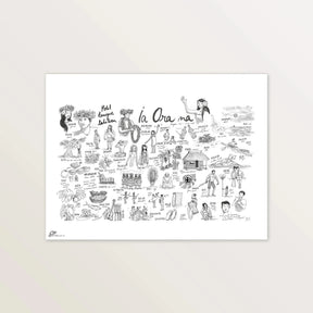 Affiche « Lexique tahitien » 40 x 30 cm : mots tahitiens illustrés à l'encre noire, « Ia Ora Na »
