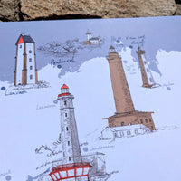 Détail de l'affiche Phares du Finistère : phares de Lanvaon et de l'île Vierge dessinés à l'encre