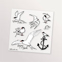 Planche de 6 tatouages éphémères « Sternes vagabondes » : sternes, ancre et mots « Free spirit », « Wild and free »