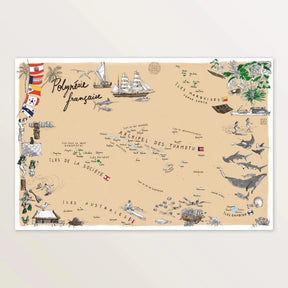 Polynesie francaise - Affiche 60 x 40 cm - Table à cartes